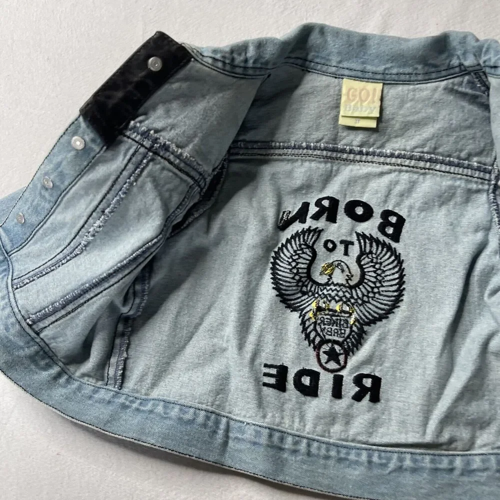 Born to Ride Denim toddler 3T jacket Biker blue jean jacket Go Baby Tag